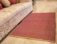 THE HOME TALK Handmade Cotton Carpet | Diamond Reversible Mats | Area Rugs for Bedroom, Center Table, Living Room, Drawing Room, Hall | Machine Washable | 3 x 5 Feet | Red