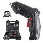 Black Electric Screwdriver, 3.6V Cordless Screwdriver Rechargeable with 44pcs Screwdriver Bit Set, Front LED Light, Flexible Shaft, Micro USB, Carrying Case, Easy for Small Home Projects