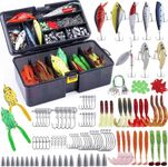 PLUSINNO Fishing Accessories Kit, Fishing Tackle Box with Tackle Included, Fishing Hooks, Fishing Weights, Spinner Blade, Fishing Gear for Bass, Bluegill, Crappie…