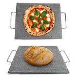 Large Baking Stone, Pizza Stone - Pizza Stone for Oven, Grill, BBQ and Gas Hob. Made from 100% Lava Stone with Chrome Rest Handle