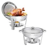 WARMOUNTS Chafing Dish Buffet Set 5QT 2 Pack, Round Chafing Dishes for Buffet w/Lid Holder, Stainless Steel Chafers and Buffet Warmers Sets for Parties, Events, Wedding, Camping, Dinner