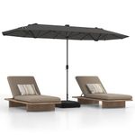 SPOTRAVEL 4M Double-Sided Parasol with Base, Large Garden Parasol Umbrella with 36 Solar LED Lights, Air Vents & Crank Handle, Outdoor Twin Sun Umbrella and Stand Set for Patio Beach Yard (Grey)