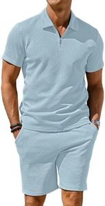 PLEPAN Men's 2 Piece Outfits Sets Polo Shirt and Shorts Summer Fashion Casual Short Sleeve Polo Tracksuit for Men, Sky Blue, Small
