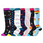 Compression Socks for Women and Men, 7 Pairs Medical Compression Stockings 15-20 mmHg Colorful Support Socks for Athletic, Varicose Veins, Running, Cycling, Hiking, Flight Travel, Nursing, Pregnancy