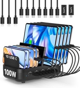 SooPii USB Charging Station with Mixed 10 Cables,100W Fast Charging Station for Multiple Devices,10-Port USB C Phone Charger Station Organizer for lPad,Tablet,Kindle and More(Black)
