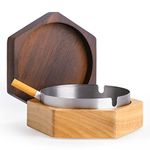 DDAJJAJ Windproof Ash Tray for Weed with Lid, Wooden Ashtray with Stainless Steel Liner for Outdoors and Indoors Use, Smoking Ashtray for Home Office