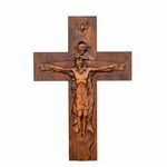 BGCOPPER Holy Trinity Crucifix Wall Cross, Christ Jesus Cross for Wall with Hook, Handmade Wooden Cross Wall Decor for Home Room Church Christmas Gifts (Retro, 20 Inch)