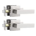 Probrico Square Passage Door Lock for Interior Door Hallway or Closet, Keyless Satin Nickel Finish Door Lever, Heavy Duty Reversible Door Handle, 2 Pack