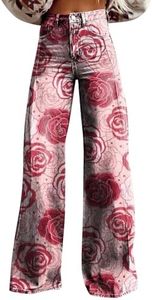 Flare Jeans for Women Vintage Wide Leg Boyfriend Baggy Stretchy High Waisted Trendy Denim Pants with Pockets Pinks Medium