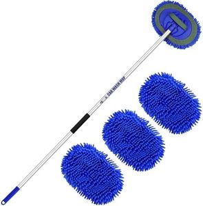 160cm 63" Car Wash Brush with Telescopic Long Handle 2 in 1 Microfiber Truck Cleaning Mop RV Trailer Windshield Vehicle Interior Exterior Detailing Kit Soft Duster Scratch Free (3 X Mop Head)