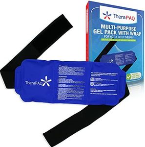 Reusable Ice Pack with Strap by TheraPAQ - Soft & Flexible Gel Pack for Hot & Cold Therapy - Best as Heat Pad or Cold Wrap for Back Knee Waist Shoulder Ankle Calves and Hip (Large pack: 14 X 6)