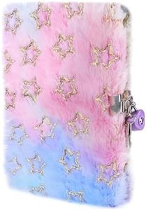 Girls Diary with Lock, Shining Star Fuzzy Journal with Lock and Key for Teen Girl, Kids Fluffy Notebook Memobook