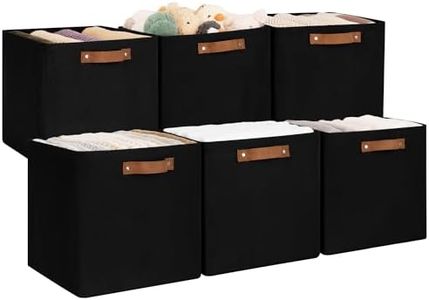 StorageWorks 13x13 Storage Cubes, Collapsible Storage Bins Organizer for Closet, Fabric Storage Box with PU Handles, Black, 6-Pack