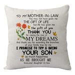 Mother in Law Pillowcase Gift, Mother-in-Law Pillow Cover for Birthday Mother's Day Christmas Thanksgiving Mom Gift from Daughter-in-Law Reminder Gift for Mama Women Cushion Cover