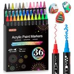 Shuttle Art 36 Colors Dual Tip Acrylic Paint Markers, Dot Tip and Fine Tip Acrylic Paint Pens for Rock Painting, Ceramic, Wood, Canvas, Plastic, Glass, Stone, Calligraphy, Card Making, DIY Crafts