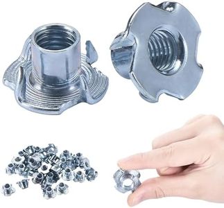 1/4"-20 T-Nut (100 Pack), Zinc-Plated Steel Corriosion Resistant, 5/16" Barrel Length, 4-Pronged Tee Nut for Wood, Rock Climbing Holds and Cabinetry by Bolt Dropper