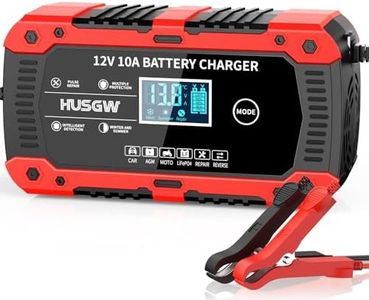 Husgw Chargeur Batterie Lithium Moto 12V10A,Chargeur Batterie Voitures 12v Mainteneur et Automatique Réparation Fonction avec Écran LCD,Chargeur Batterie pour Voiture Moto Camion, AGM, Gel, Wet, SLA