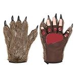 Qchomee Cartoon Wolf Paw Bear Claws Gloves Women Men Halloween Gloves Animal Hands Cosplay Costumes Winter Thermal Mittens for Adults Christmas Party Gift Novelty Warm Furry Gloves Fancy Dress