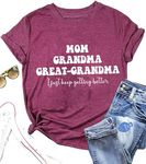 Grandma T-Shirt for Women Funny Cute Pattern Blessed Grandma Mom Shirt Casual Grandma Gigi Gift Top, Purple Red, XX-Large