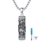 POTOPYY Urn Necklace S925 Sterling Silver Wolf/Eagle/Dragon/Dragonfly Urn Necklaces for Ashes Cremation Jewelry Gifts Ashes Keepsake Urn Necklace for Men Women, Sterling Silver, Cubic Zirconia