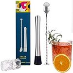 Cocktail Muddler Bar Spoon Set, Long Handled Mixing Spoon with Stainless Steel Muddler, Home Use Bar Tool Sets, Cocktails Making Accessories for Beginner and Professional Bartenders