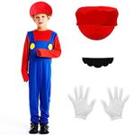 Mari Costume Kids, Costume with Bodysuit, Cap, Pants and Gloves, Carnival Halloween Cosplay Costume Decoration for Boy Girl Kids Adult(Red,M)