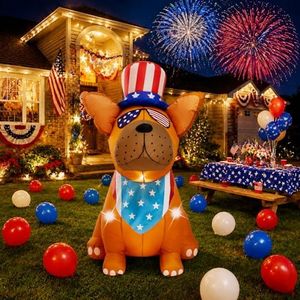 KABOER 5 FT 4th of July Inflatables Outdoor Decorations, French Bulldog Inflatable with LED Lights, Independence Day Blow Up Yard Decor for Party Garden Yard Memorial Day Decor