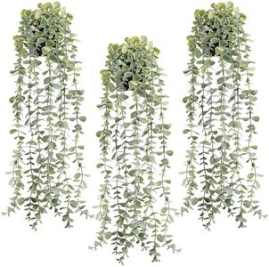 Der Rose 3Pcs Fake Plants Hanging Artificial Decor Faux Potted Eucalyptus Plants for Boho Bathroom Home Office Desk Wall Shelf Bookcase Accessories Decor Indoor