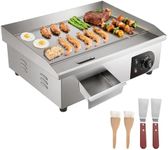 VEVOR Commercial Electric Griddle, 21 x 11.8 inch, 1750W, 122-570°F Adjustable Temp Control, Stainless Steel Countertop Flat Top Grill with 2 Spatulas, 2 Brushes and 4 Foot Pads, for Steak, Pancake