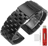 24mm Black Matte Watch Band Premium Stainless Steel Strap Bracelet with Deployment Double Buckle