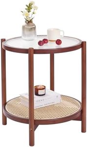 Tiita Rattan Nightstand Side Table, Bamboo Accent Bedside Tables, Glass Coffee Tables, Boho Wooden End Table with Storage for Small Space, Living Room and Bedroom