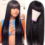 CLAROLAIR Straight Human Hair Wigs with Bangs None Lace Front Wigs Human Hair 150% Density Glueless Machine Made Brazilian Virgin Human Hair Wigs for Black Women Natural Color(18 Inch, Straight)