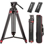 Heavy Duty Tripod 72 inch, Lusweimi Professional Aluminum Video Camera Tripod with 2 Pcs Universal Quick Release Plate, 360 Degree Fluid Head and Mid-Level Spreader, Max Load 17Lbs for DSLR