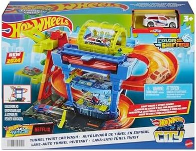 Hot Wheels City Toy Car Track Set, Tunnel Twist Car Wash with 1 Color Shifters Vehicle in 1:64 Scale