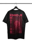 THREADCURRY Techno Psychedelic Trance Emoji Takeover Street Wear Oversized Printed T-shirt for Men | Half Sleeves Baggy T Shirts | Drop Shoulder Cotton Loose Tee for Men