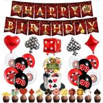 Casino Birthday Party Decorations, Las Vegas Theme Party Supplies with Casino Birthday Banner, Cake Toppers, Casino Balloons for Men Women Poker Game Night Party