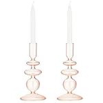 Navaris Glass Candle Holder - Set of 2, Pink - Clear Decorative Candle Holder for The Home - Pink Stand for Stylish Interior Design - Transparent and Modern