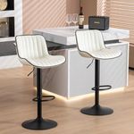 YOUNUOKE White Bar Stools Set of 2 Modern Design Counter Height Barstools with Back PU Leather Seat, Height Adjustable 360°Swivel Bar Chairs with Backrest for Breakfast Bar Counter Kitchen Island