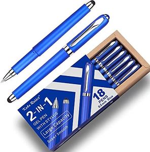 KAKA RABBIT Gel Ink Rollerball Stylus Pen - 18 Pack,0.5mm Gel Pen Fine Point,2 in 1 Capacitive Stylus Pen,Large Capacity Blue Ink,Writing Smoothly for Office,Business,Gift,Metal Silver Clip