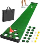 Sagsewful Golf Pong Putting Game Set with Front Border for Indoor&Outdoor, Golf Putting Green Mat Includes 8pcs Golf Balls & Portable Bag,Golf Practice Training Aid for Backyard,Party,Office (Black)