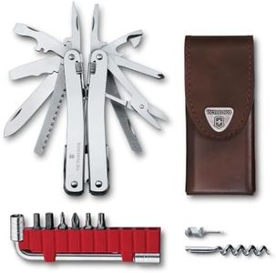 Victorinox Multifunktionswerkzeug Swiss Tool Spirit X Plus, 35 Funktionen, Swiss Made, Multitool mit Feststellklinge, Inkl. Leder-Etui, Silber
