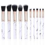 Makeup Brushes 10Pcs Marble Make Up Brushes Set - Includes Foundation, Blusher, Powder, Blending, Eyeshadow and Concealer Brushes, Gift for Women Girls (Black)