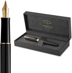 Parker Sonnet Fountain Pen | Matte Black Lacquer with Gold Trim | Medium Nib | Gift Box