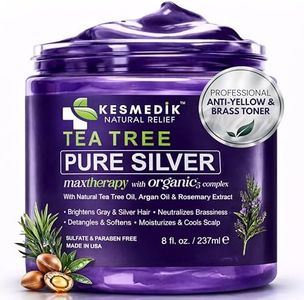 KESMEDIK Tea Tree Purple Hair Mask Toner with Argan Oil, Deep Conditioner for Dry Damaged Bleached, Blonde White & Gray Hair, Relieves Itchy Scalp, Removes Brassy & Yellow Tones