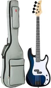 Best Choice Products Full Size Beginner 4-String Electric Bass Guitar, Wooden PB-Style Bass Starter Set w/Padded Carrying Case - Hollywood Blue/White