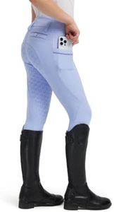 FitsT4 Sports Girls Horse Riding Pants Full Seat Silicone Girls Equestrian Pants Stretchy Kids Breeches Riding Tights Pockets LavenderBlue S