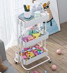 Lukzer Plastic 3 Tier Utility Rolling Cart With Wheels Multifunctional Trolley Storage Holder Kitchen Bathroom Organizer Shelving Units (85 X 28.5 X 42Cm/White)