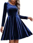 Chigant Velvet Dresses for Women Long Sleeve Prom Party Dress Elegant A Line Flare Swing Mini Cocktail Dresses Navy Blue