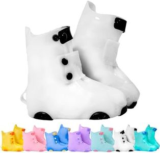 Rain Shoe Covers | Waterproof Shoe Covers for Kids Boys Girls | Reusable Galoshes Overshoes (White/Black, Large)