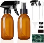 Tecohouse Glass Spray Bottles for Cleaning Solutions and Essential Oils, 125ML Small Empty Refillable Sprayer Container with Labels, Funnel, Lids, Pipettes - Pocket Size 2 Pack - Amber